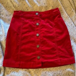 Red Button-Front Skirt